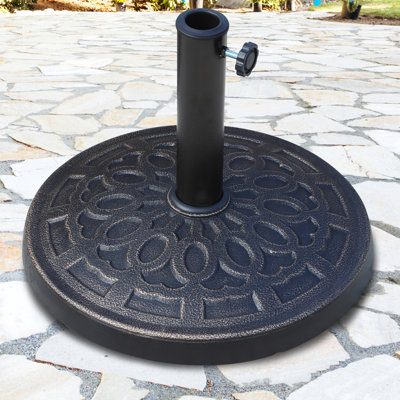 Heavy-duty 17" Resin Umbrella Base Stand, 26 Lbs, Ornate Design For Garden, Deck, Backyard - Fits 1.5", 1.89" Pole, Bronze Color Zero Gravity Chair Outdoor Comfort And Relaxation Yard, Pool Area Use