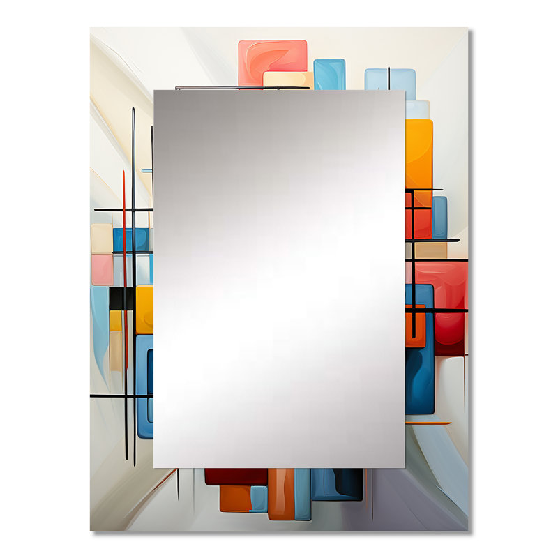Geometric Abstraction Composition III - Geometric Decorative Wall Mirror, Modern Mirror, Printed Metal Art, 32" x 24"