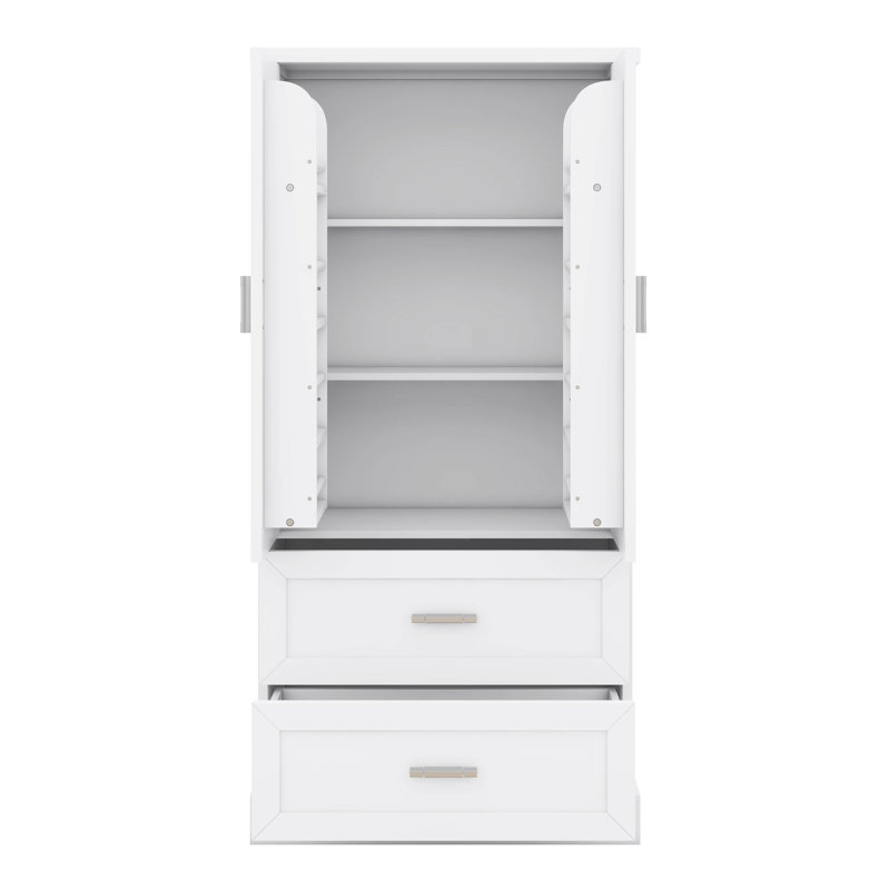 Tall Storage Cabinet, Storage Cabinet With 2 Doors, 2 Drawers, And Adjustable Shelf For Bathroom, Office, Living Room, White