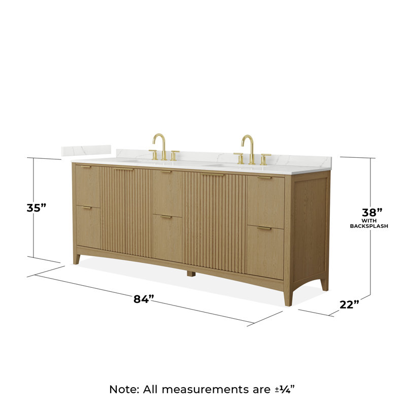Palmilla 84" Freestanding Double Bathroom Vanity with Quartz Top, Beige, Brushed Gold