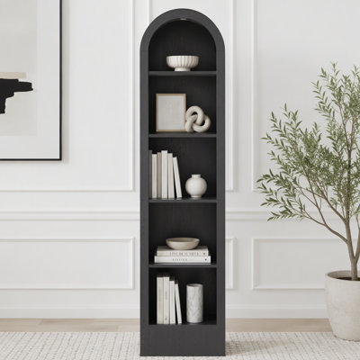 Petite bibliothèque arquée de 67 po à 5 niveaux avec tablette de rangement ouverte Mid-Century