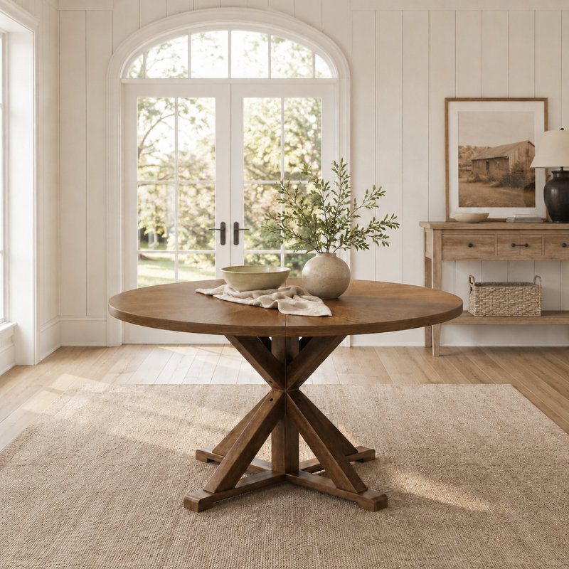 Table de salle à manger moderne en bois massif pour 6 à 8 personnes, 53" L x 53" W, Brun