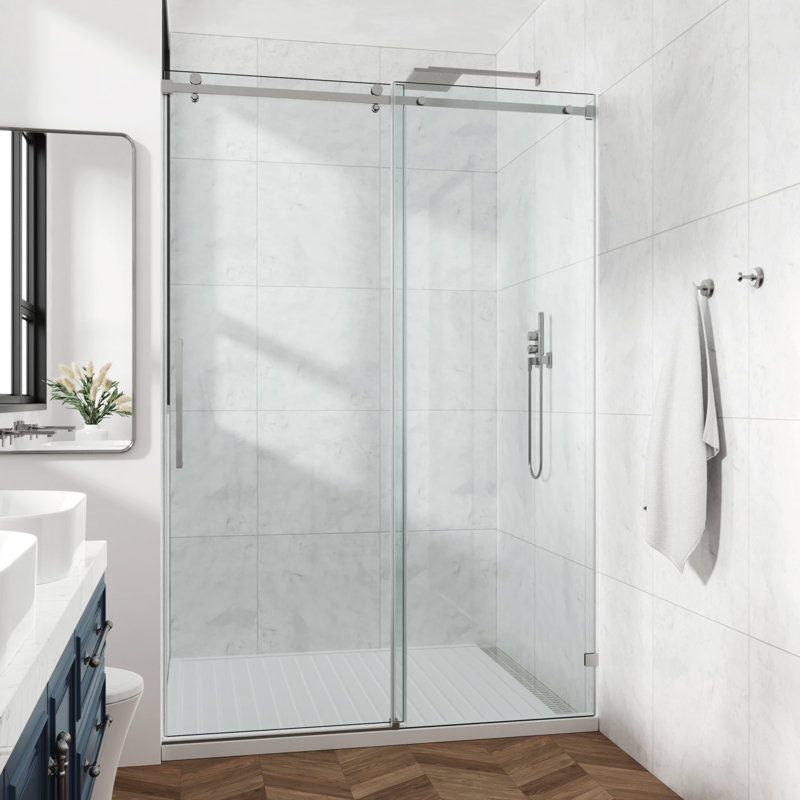 Porte de douche en verre sans cadre de luxe, design minimaliste moderne pour salle de bain