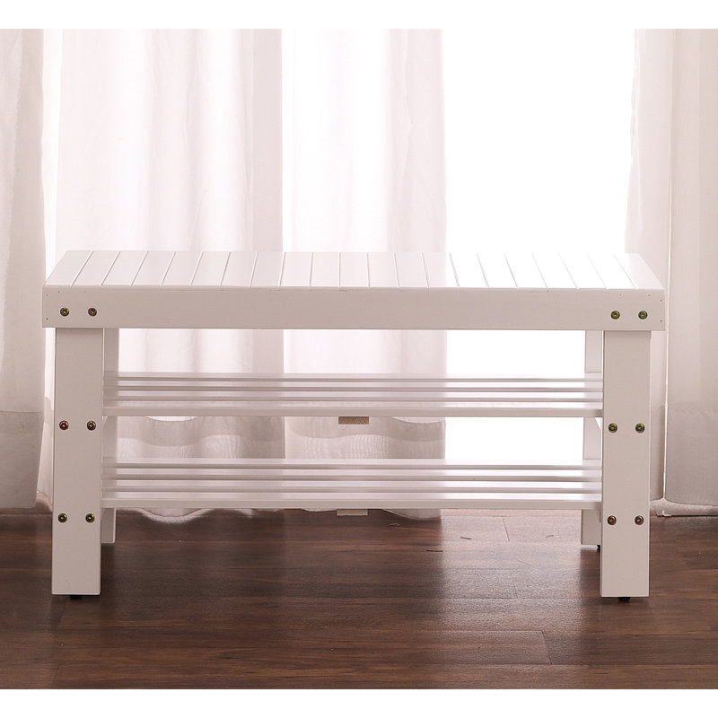 Solid Wood Shoe Bench In White With Shelf - And Convenient Product Finish , Easy Assembly, White