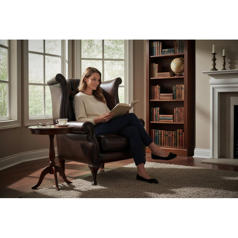 High Back Chesterfield Upholstered Wingback Chair, Antique Brown