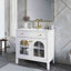 Meuble-lavabo de salle de bain 35,6 po Mid-Century avec verre à motif et bande lumineuse à capteur de mouvement, meuble-lavabo sur pied Farmhouse-1117671686