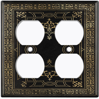 Metal Light Switch Plate Outlet Cover (French Victorian Frame Black 1 - Double Duplex)