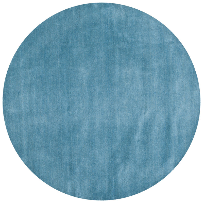 Tapis bleu en laine tissé à plat à la main Moreau, Rond 4 pi