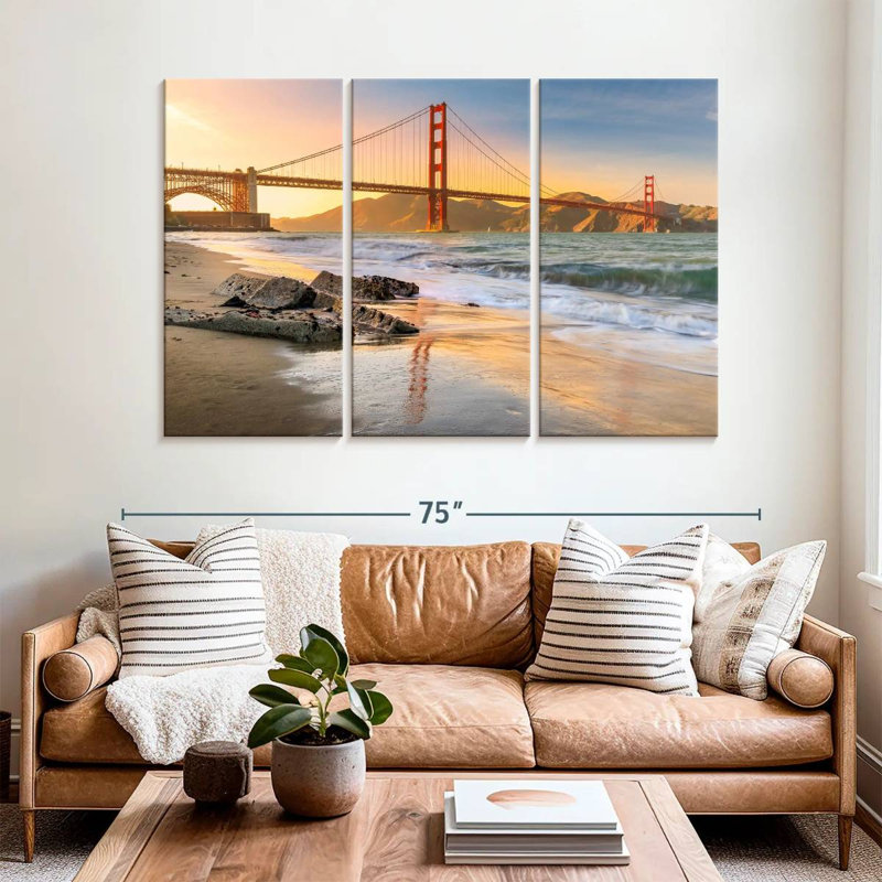 Coucher de soleil au pont Golden Gate, H 42 po x l 65 po