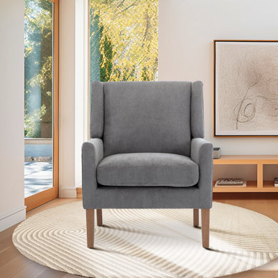 Leston Wide Upholstered Fabric Accent Armchair with Solid Wood Leg