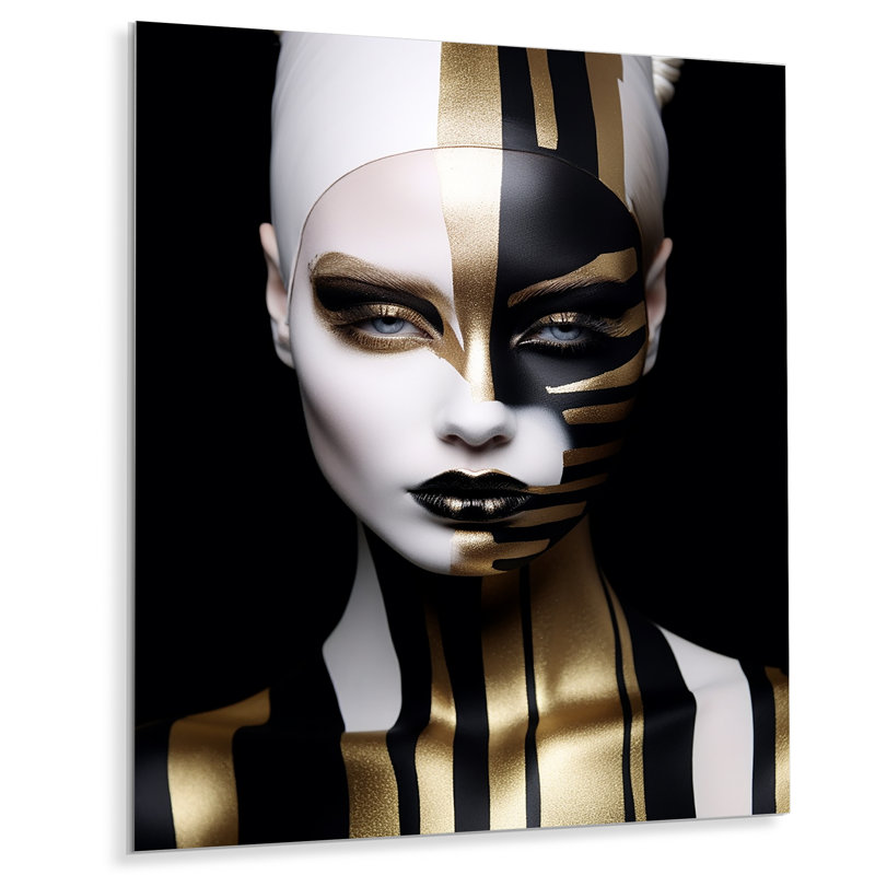 «Gold and Black Woman Glam Elegance II», art mural abstrait en métal, H 20 po x l 12 po x P 1 po
