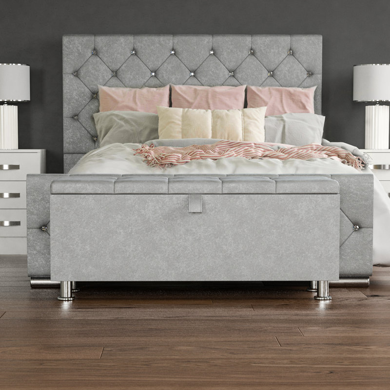 Amrin Upholstered Storage Ottoman, Toy Storage, Stool, Seat, UKFR Certified, Light Grey