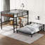Lit superposé double en métal avec garde-corps de sécurité, lit mezzanine et lits plateforme, finition bois rétro, adolescent et adulte durable-427151316-427151317