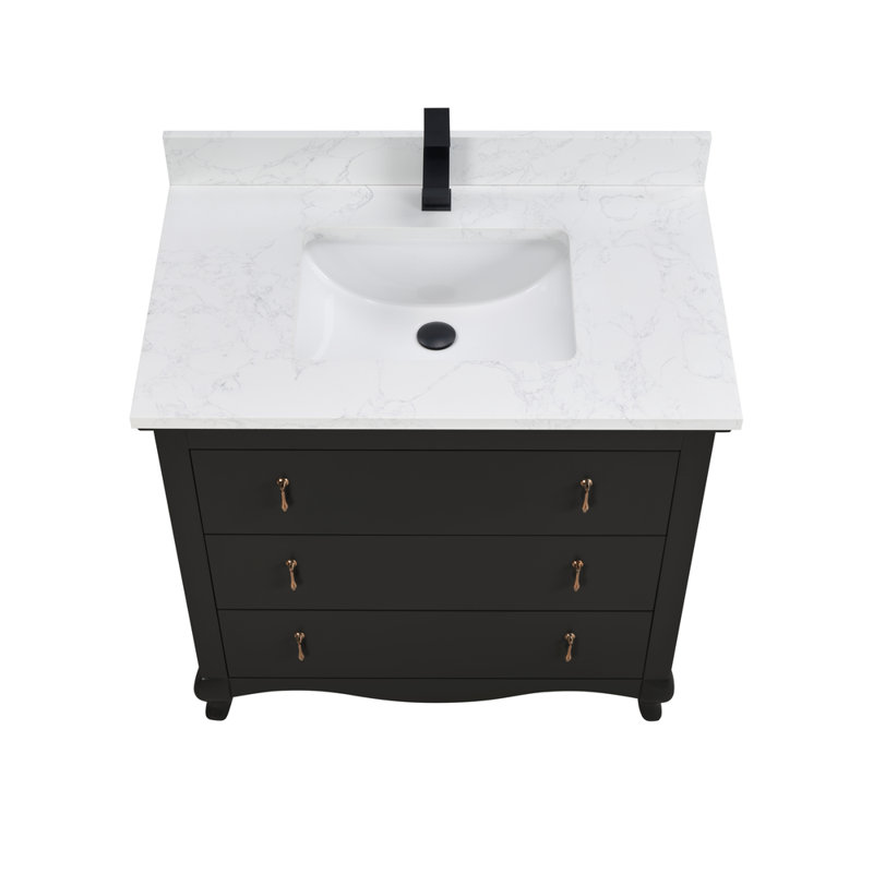36" Cadet Finish Solid Wood Sink Vanity  With 1' Artificial Stone Top, Tricon Black