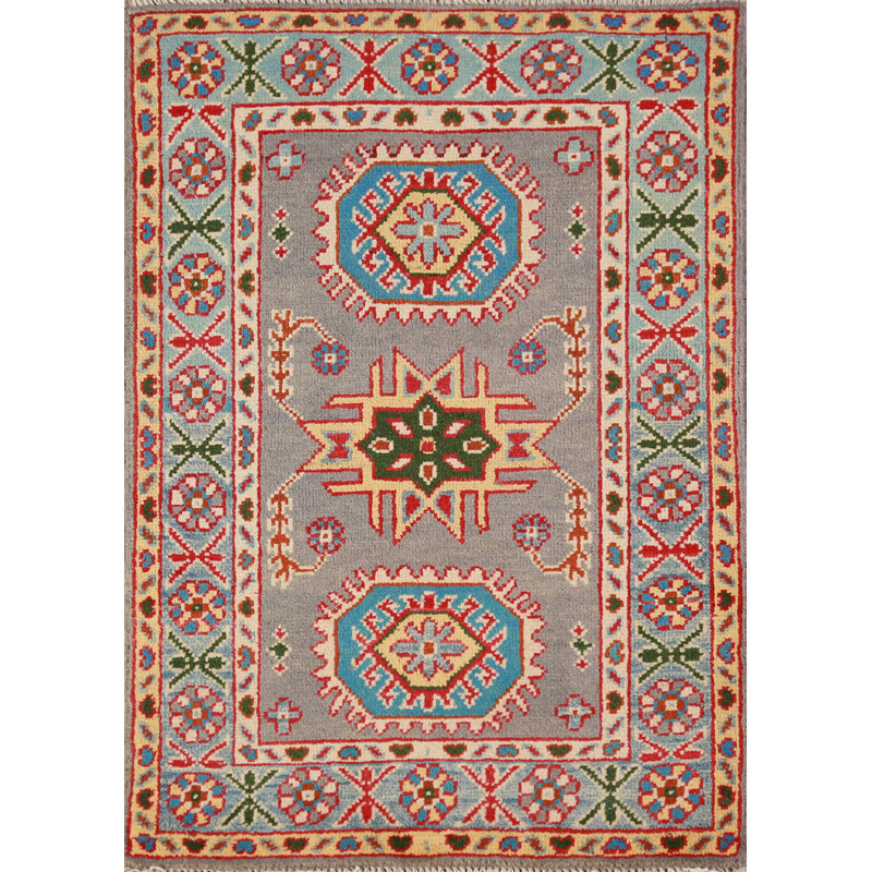 Tapis gris géométrique Kazak