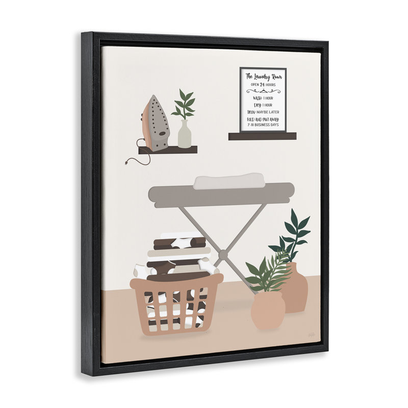 Blanchisserie Laundry Rules, vue moderne, par Natalie Carpentieri, H 31 po x l 25 po, Cadre flottant noir de jais
