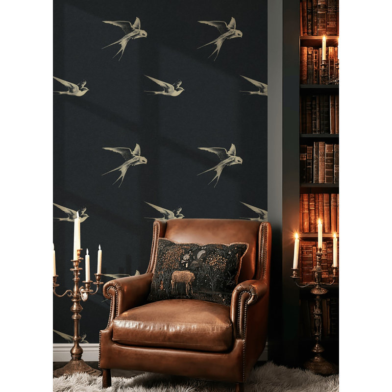 Adhésif mural oiseaux foncé et papier peint rétro