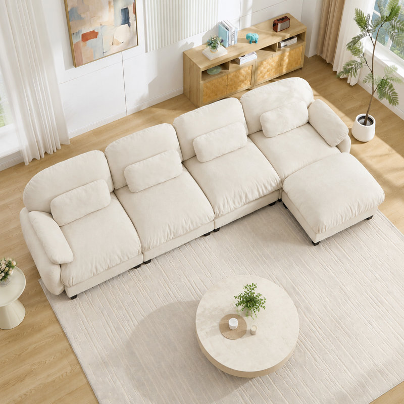 Canapé modulaire en chenille 4 places Sarvis, Beige