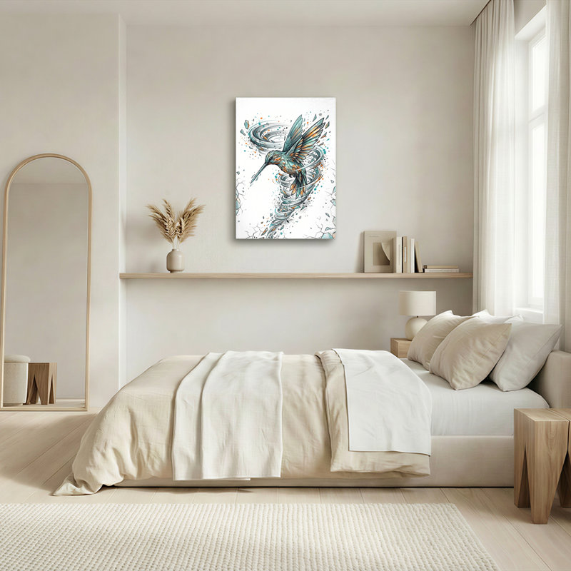Ensemble de 1 tableau sur toile « Vortex de colibri », H 40 po x l 28 po, Toile tendue