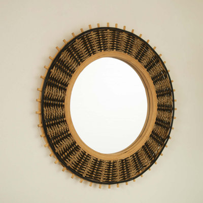 23'' Echo Mirror, Bamboo Round Art Wall Mirror