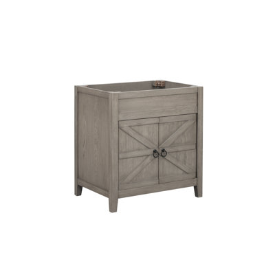 Base de meuble-lavabo 30 po - Bois massif + panneau de fibres à densité moyenne - 1 pièce - Autoportant - Gris antique - Portes à fermeture en douceur