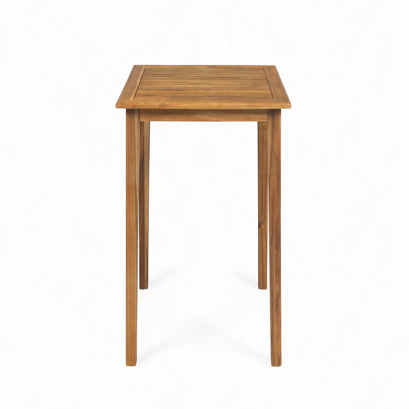 Outdoor Minimalist Acacia Wood Square Bar Table, Teak