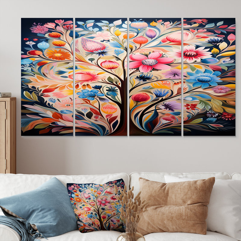 Timothee - Tree Floral Wall Art Canvas 4 Piece, 28" H x 48" W