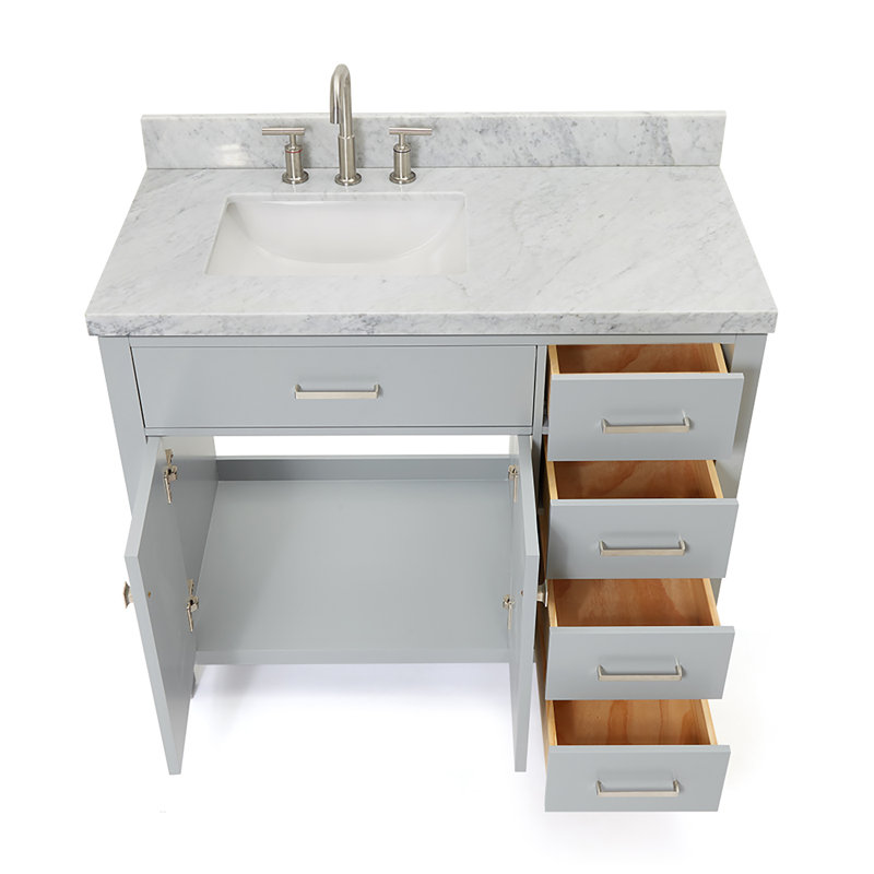 Abbate 42" Single Bathroom Vanity with Carrara White Marble Top, Gray