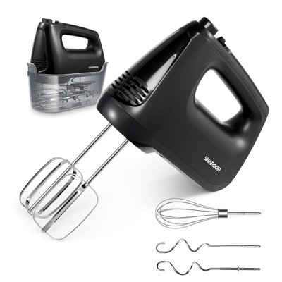 Electric Hand Mixer, 250W, 6 Speed & Turbo Mixer Electric Handheld, Snap-On Storage Case, 5 Stainless Steel Accessories for Whipping, Mixing Cookies, Brownie, Cakes, Dough Batters.