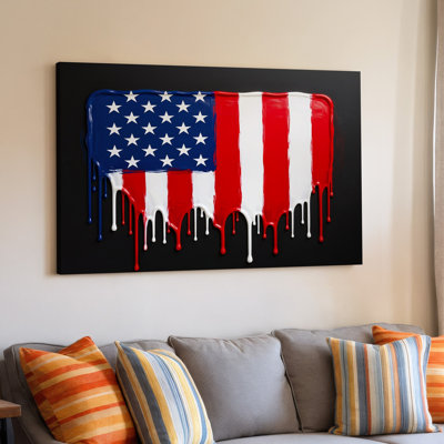 «American Flag Melted Paint Style 3D Effect Patriotic Decor», reproduction d'art sur toile pour le salon, la chambre à coucher, le bureau, le couloir, le vestibule, le mur de la galerie et la décoration intérieure moderne