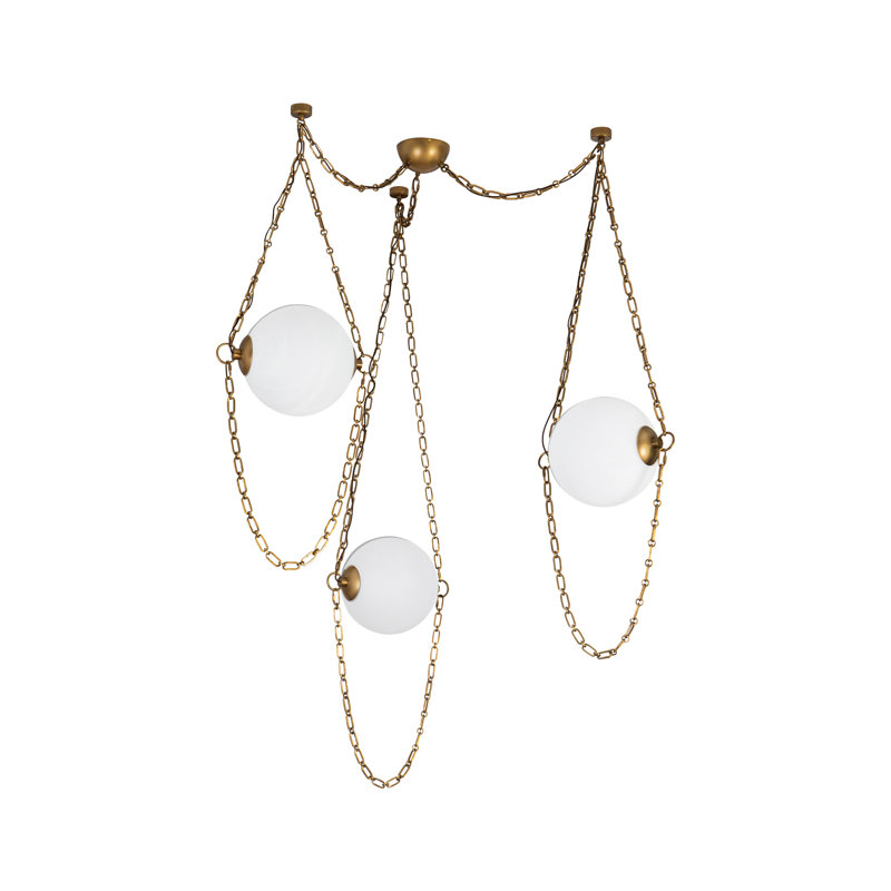 Lustre à 3 lumières à DEL en laiton rétro avec chaîne réglable Petra, 10-in, Laiton antique