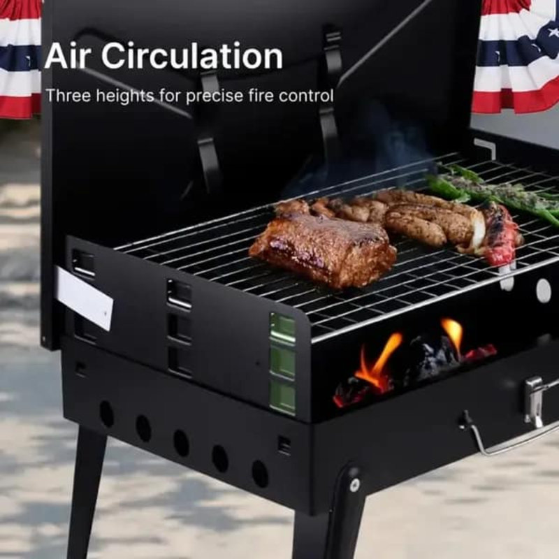 Barbecue Charcoal Grill Folding Portable, Windproof and thickened tool box design, durable, foldable structure lightweight and compact, three height modes BBQ Tool Kits for Outdoor Cooking Camping Hik