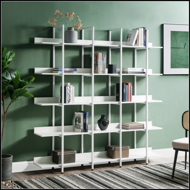 Vintage Industrial 5 Tier Bookcase With Metal Frame, For Home Office And Displaying Decorations, White