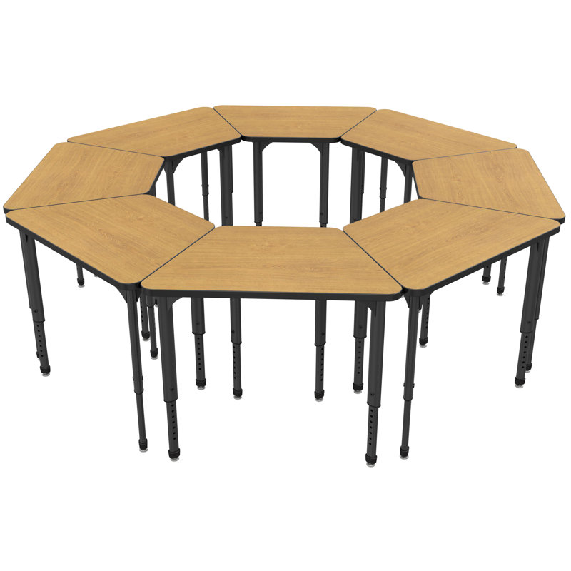 Apex Series Laminate Adjustable Trapezoid 1 Students Activity Table, Black, Oak