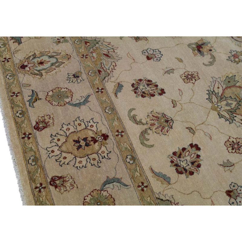Tapis oriental en laine tissé à la main en beige / brun / rouge