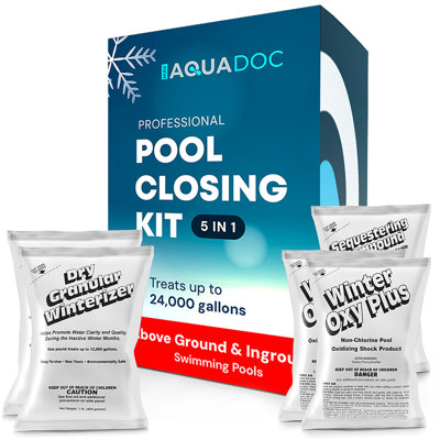 Trousse d'hivernage de piscine AquaDoc - Traite jusqu'à 24 000 gallons - Trousse de fermeture hivernale en 3 parties pour piscines creusées et hors-terre - Produits d'hivernage pour piscine fabriqués aux États-Unis