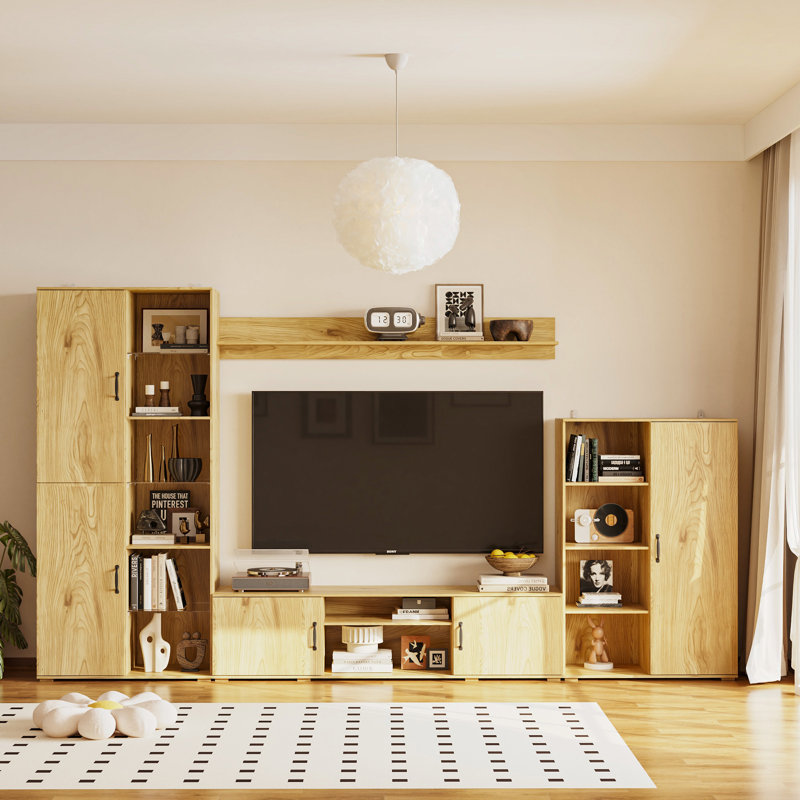 126'' W Entertainment Center With Versatile Display & Concealed Storage