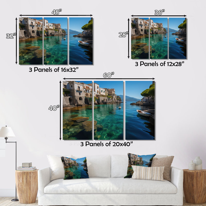 Italie, charmes de la côte d'Amalfi - décoration murale Italie, H 12 po x l 20 po, Cadre flottant brun
