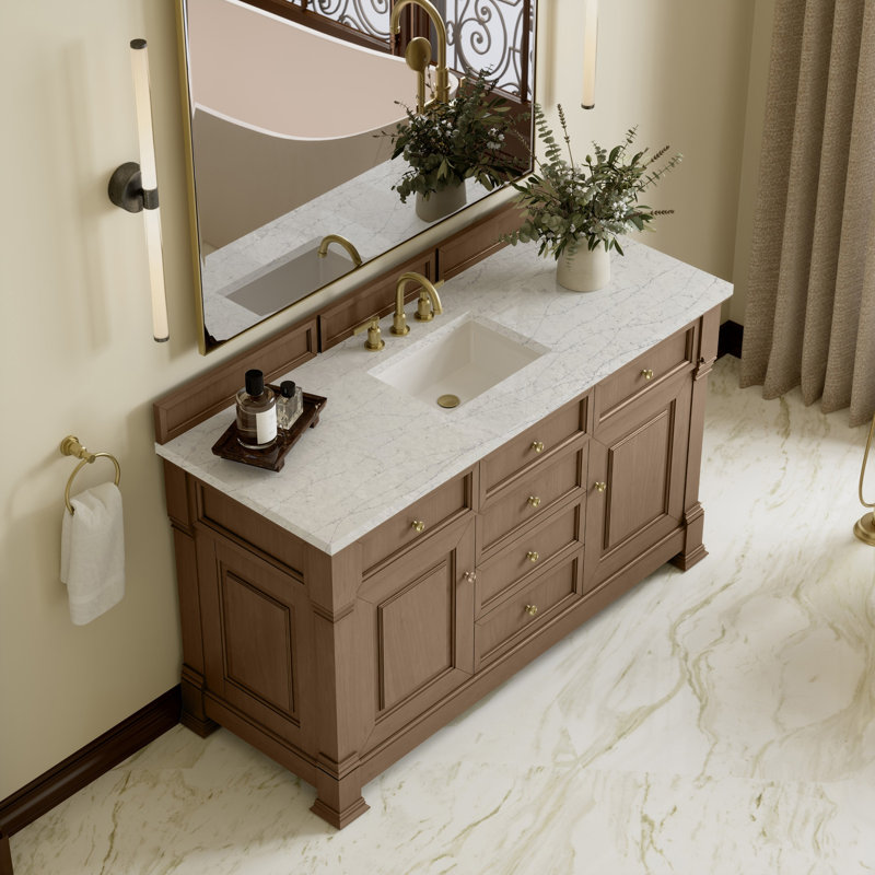 Brookfield Single Vanity, Widespread, Pecan, Eternal Jasmine Pearl