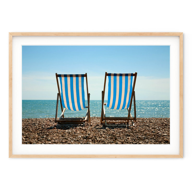 Brighton Beach Chairs - Picture Frame Photograph on Paper, 33" H x 47" W, Natural Framed