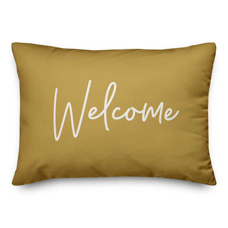 Housse et insert de coussin rectangulaire d'extérieur Welcome Script 19, Jaune