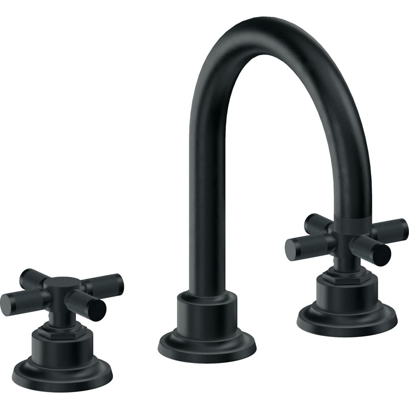 Descanso 8" Widespread Lavatory Faucet with Cross Knurled Handle and ZeroDrain, Carbon