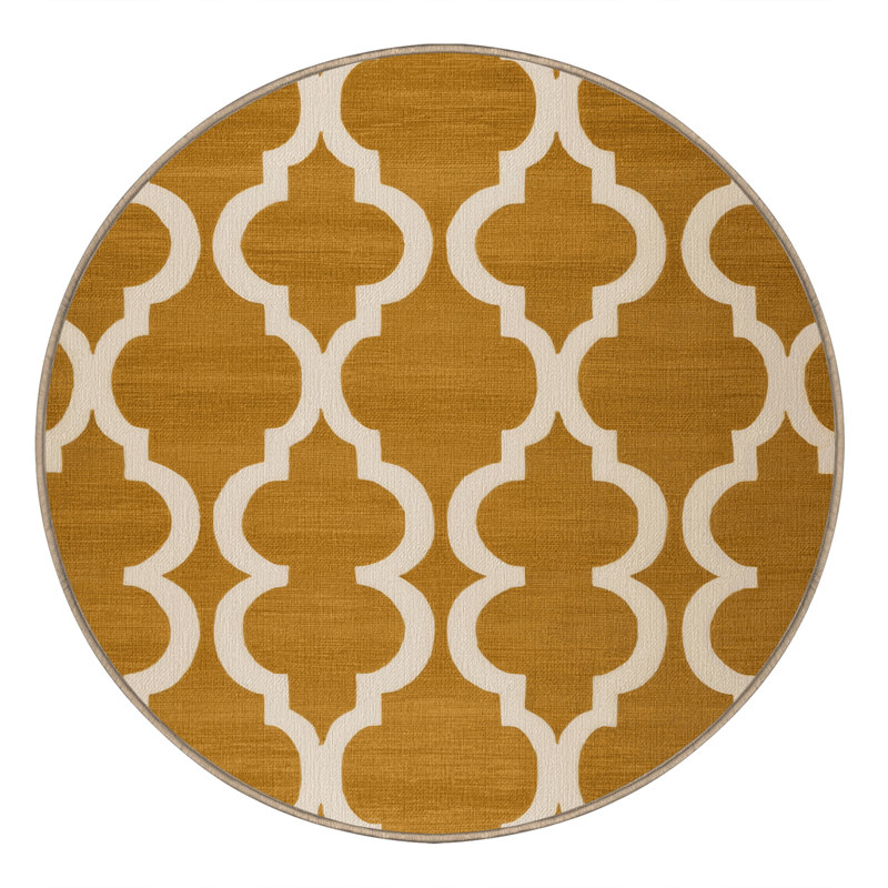 Tapis brun treillis lavable à la machine, Rond 5 pi