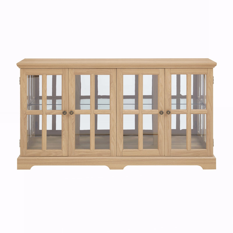 Vitrine à DEL avec vitrine antique avec portes en verre et tablettes réglables, Oak