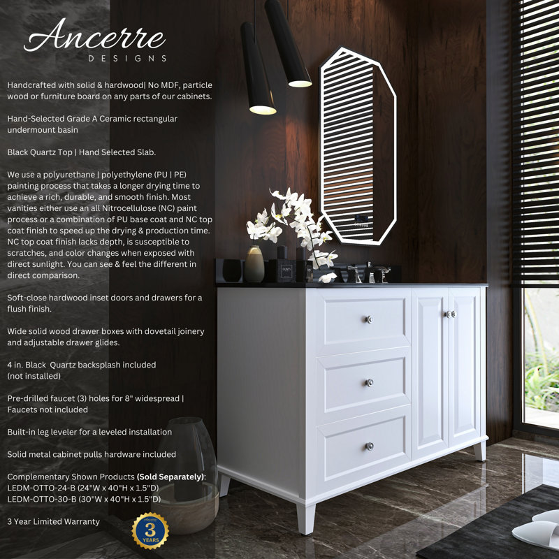 Hannah 48'' W Single Vanity, Black, White/Brushed Nickel, Right