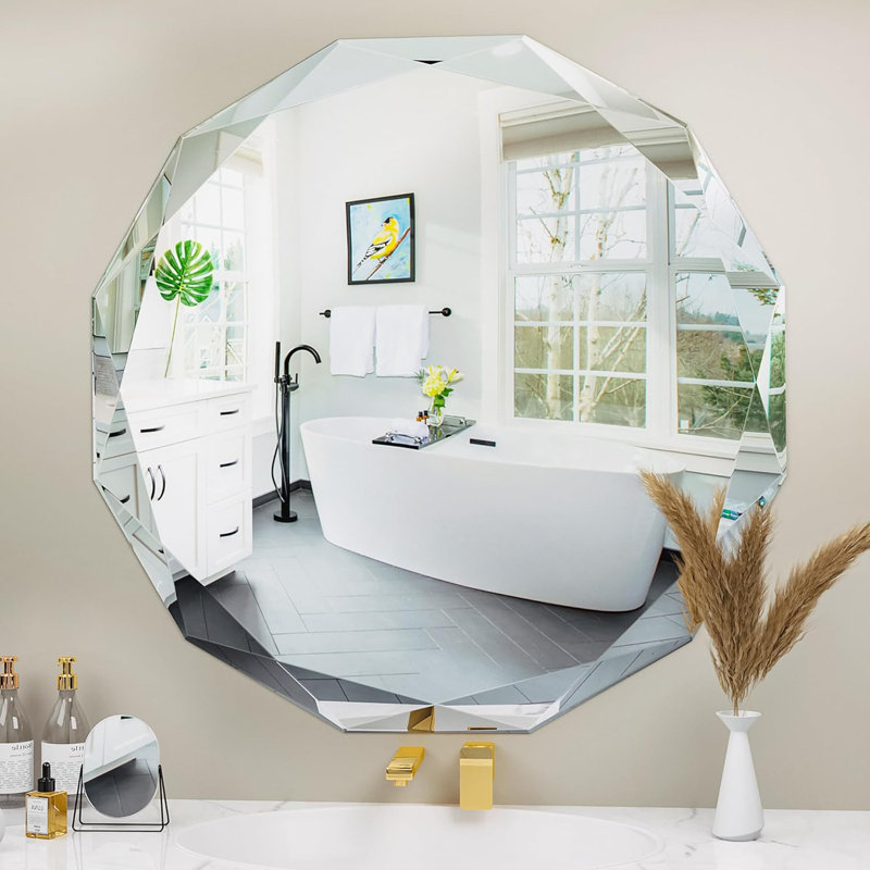Round Beveled Edge Frameless Bathroom Vanity Mirror, Decorative Wall Accent Mirror, 30"×30"