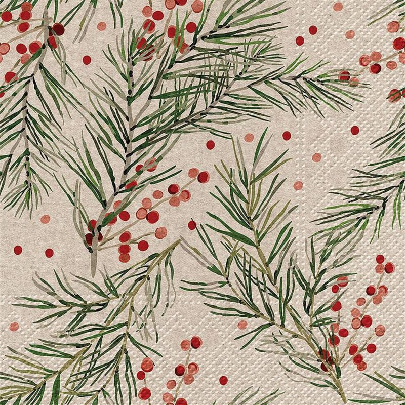 Ensemble de 20 serviettes de table We Care baies et branches de pin