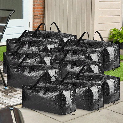 Heavy-Duty Moving Bags, Extra-Large Storage Totes with Backpack Straps, Strong Handles, and Zippers—Alternative to Moving Boxes, Packing and Moving Supplies, Black (10-Pack)