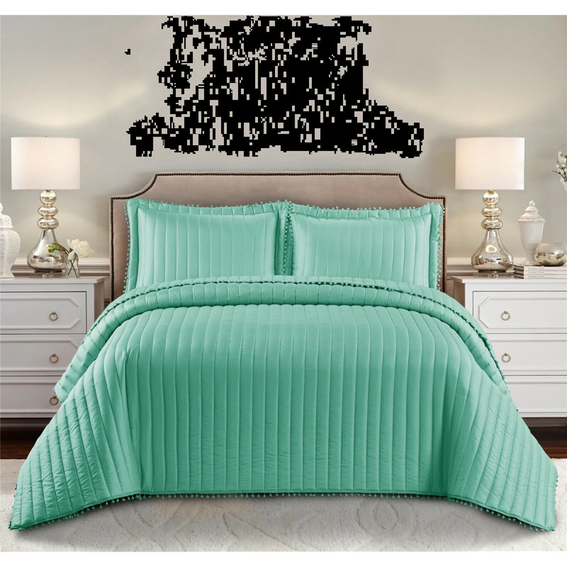Microfiber Solid Colour Bedspread with Pillow Shams Included, Double Bedspread + 2 Standard Shams, Green