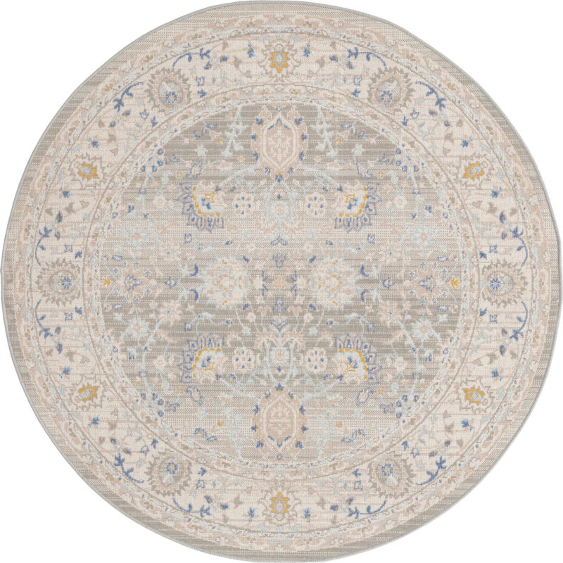 Tapis gris traditionnel Denena, Rond 7 pi